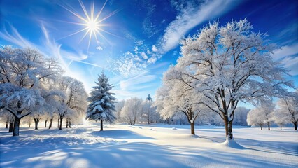 Wall Mural - Snow-covered trees in a winter wonderland, snow, trees, winter, cold, icy, frost, nature, season, landscape, snowy, white