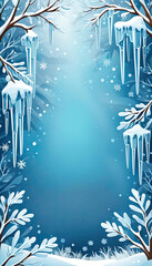 Wall Mural - Beautiful frozen winter card with snow and copy space