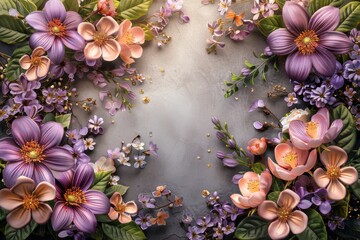 Sticker - Beautiful floral arrangement with purple and pink flowers creating an elegant and serene nature-inspired design background.