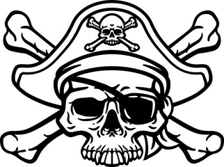 Wall Mural - Pirate Hat Skull and Crossbones Cartoon