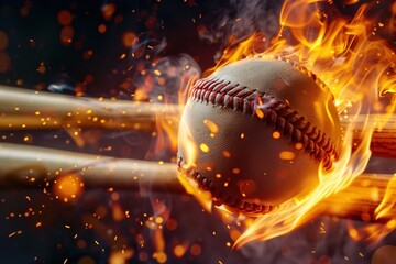 a baseball stadium and cross baseball bats with fire,