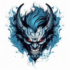 Wall Mural - Smoky blue demon. Devil tattoo