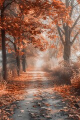 Wall Mural - Forest Path with Leaves