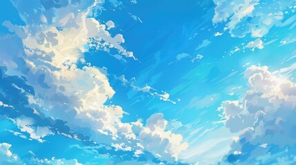 Canvas Print - Sunny day with blue sky and fluffy clouds