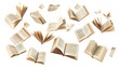 © callmeers - Open book falling isolated on white background, a book flying in the air floating concept to foster the desire to read and learn for the sake of gaining knowledge