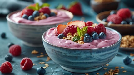 Wall Mural - **Smoothie bowls topped with fresh fruit and granola