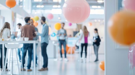 Poster - A vibrant scene of educators at a conference, networking and sharing knowledge, with presentation booths and educational banners around