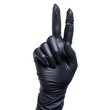 © The - Black Rubber Glove Holding Up the Index Finger Isolated on Transparent or White Background, PNG