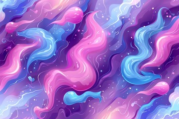 Poster - Colorful abstract swirls in vibrant pink, purple, and blue hues with fluid motion and wave patterns for a dynamic and lively visual