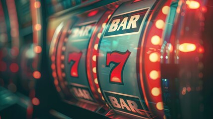 Wall Mural - Image of a slot machine display in a casino, concept of gambling, gambling addiction, online casino game
