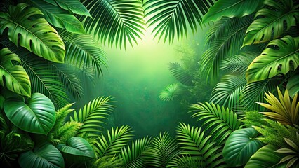 Sticker - Lush tropical green leaves creating a vibrant background, tropical, green, leaves, foliage, nature, background, vibrant, lush