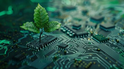 Poster - Green Technology: A Plant Growing on a Circuit Board