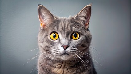 Wall Mural - Gray cat with big yellow eyes looking surprised at the camera, surprised, gray cat, yellow eyes, animal, pet, feline