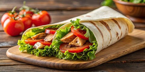 Sticker - Grilled Chicken Wrap with lettuce, tomato, and sauce , food, lunch, healthy, delicious, sandwich, tortilla, snack, fast food, grilled