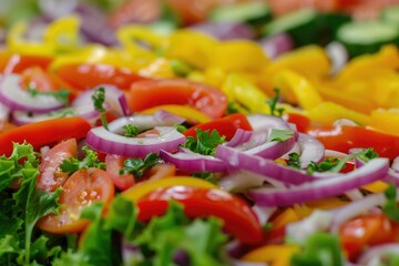 Wall Mural - Delicious tomato salad with cherry tomatoes, herbs, and fresh seasoning. Vibrant and colorful, healthy appetizer AIG62