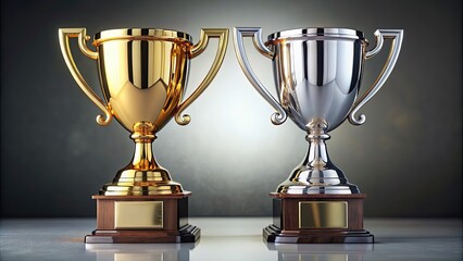 Sticker - Gold and silver trophy cups isolated on a background, trophy, cup, gold, silver, winner, success, award, achievement