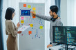 © weedezign - Developer team present project interface design with board and solving problem at office