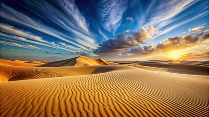 Wall Mural - Majestic desert landscape featuring vast and serene sandy dunes , sand dunes, barren, arid, remote, tranquil, scenic