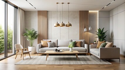 Poster - Modern and minimal living room with clean lines and neutral colors, minimalist, contemporary, interior design