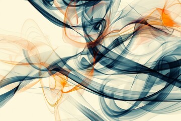 Poster - Abstract illustration of flowing lines in shades of blue and orange on a cream background. Generative AI