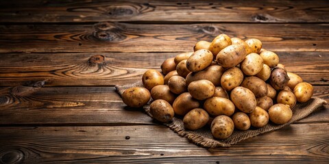 Canvas Print - Rustic unpeeled potatoes arranged on a wooden desk, rustic, unpeeled, potatoes, organic, fresh, agriculture, farm, natural