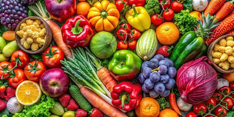 Poster - Vibrant stock photo of a variety of colorful fruits and vegetables full of vitamins for a healthy life, healthy, life