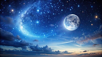 Wall Mural - soothing moon and stars in a clear night sky, moon, stars, night, sky, astronomy, celestial, peacefu