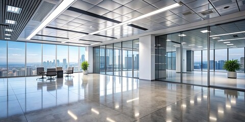 Sticker - Modern interior design of a sleek office building, contemporary, architecture, urban, workspace, professional, stylish