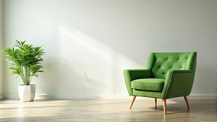 Canvas Print - Green armchair in a bright room, green, armchair, furniture, interior, decor, home, comfortable, cushion, stylish, design