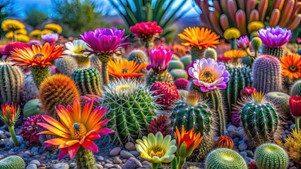 Canvas Print - Vibrant collection of desert flowers showcasing unique adaptations, desert, flowers, flora, vibrant, adaptation, nature, outdoor