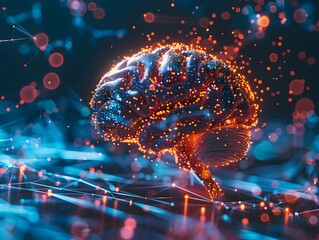 Poster - Seamless of Human Brain and Neural Technology Concept with Luminous Digital Connectivity