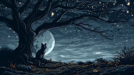 Wall Mural - black cat vector on halloween background