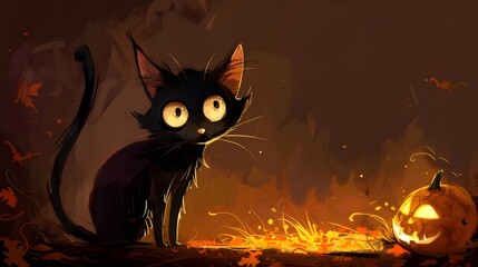 Wall Mural - black cat vector on halloween background