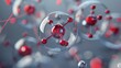 © The 2R Artificiality - Digitally created image of atoms in motion on laboratory vessels with a gray backdrop Concept signifies science research and lab settings