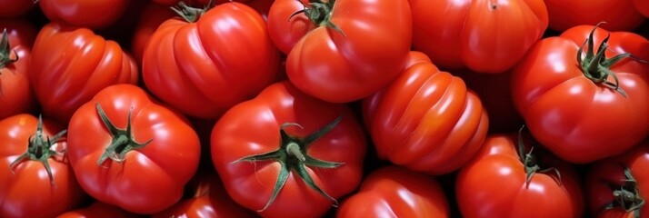 Close-up view of a bountiful harvest of ripe, red tomatoes