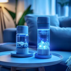 Poster - smart pill bottles with built in reminders and tracking displayed in modern home setting