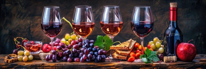 Wine Ingredients. A Feast of Fresh Grapes and Delicious Snacks for Wine Tasting