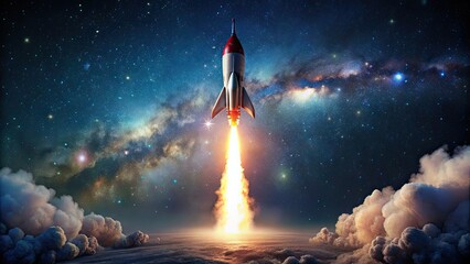 Wall Mural - stylized rocket ignition against starry night sky, rocket, ignition, space, night, stars, galaxy, ad