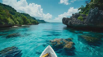 Canvas Print - Exploring a Pristine Island Oasis with Vibrant Turquoise Waters and Lush Tropical Vegetation for Sustainable Ecotourism