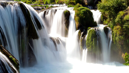 Wall Mural - Beautiful waterfall in mountain