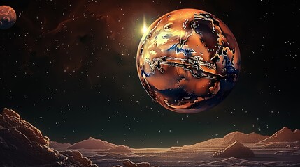 Golden Planet in Space