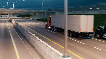 Wall Mural - Trucks run on the highway along with trains and airplanes. 4k animation