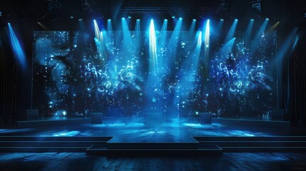 Wall Mural - Blue stage with bright lights.