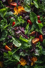 Wall Mural - Crisp and Colorful Salad Mix, Fresh Greens, Crunchy, Garden Fresh, Healthy Lifestyle, Minimalist background 