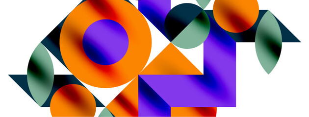 Poster - Metal color circles with shadows and other geometric elements composition for wallpaper, banner, background or landing