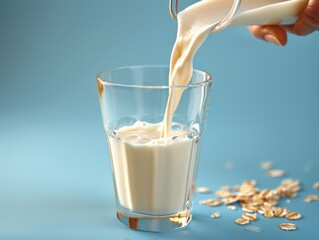 Wall Mural - Pouring Oat Milk into Glass