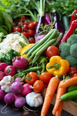 Wall Mural - Farm-to-Table Vegetable Platter, Organic, Colorful, Farm-fresh, Wholesome, Countryside background 