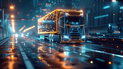 Poster - Futuristic Sustainable Transportation Logistics in Smart Digital City at Night