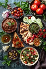 Wall Mural - Flavorful Middle Eastern Mezze Platter, Exotic, Diverse, Shareable, Cultural Experience, Traditional 