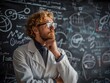 © Thares2020 - Scientist Pondering Complex Equations on Blackboard Embodying Curiosity and Doubt in Discovery